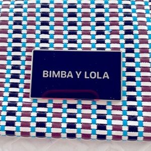 Bimba y Lola Clutch Bag Aqua Teal Black and White Check NWOT